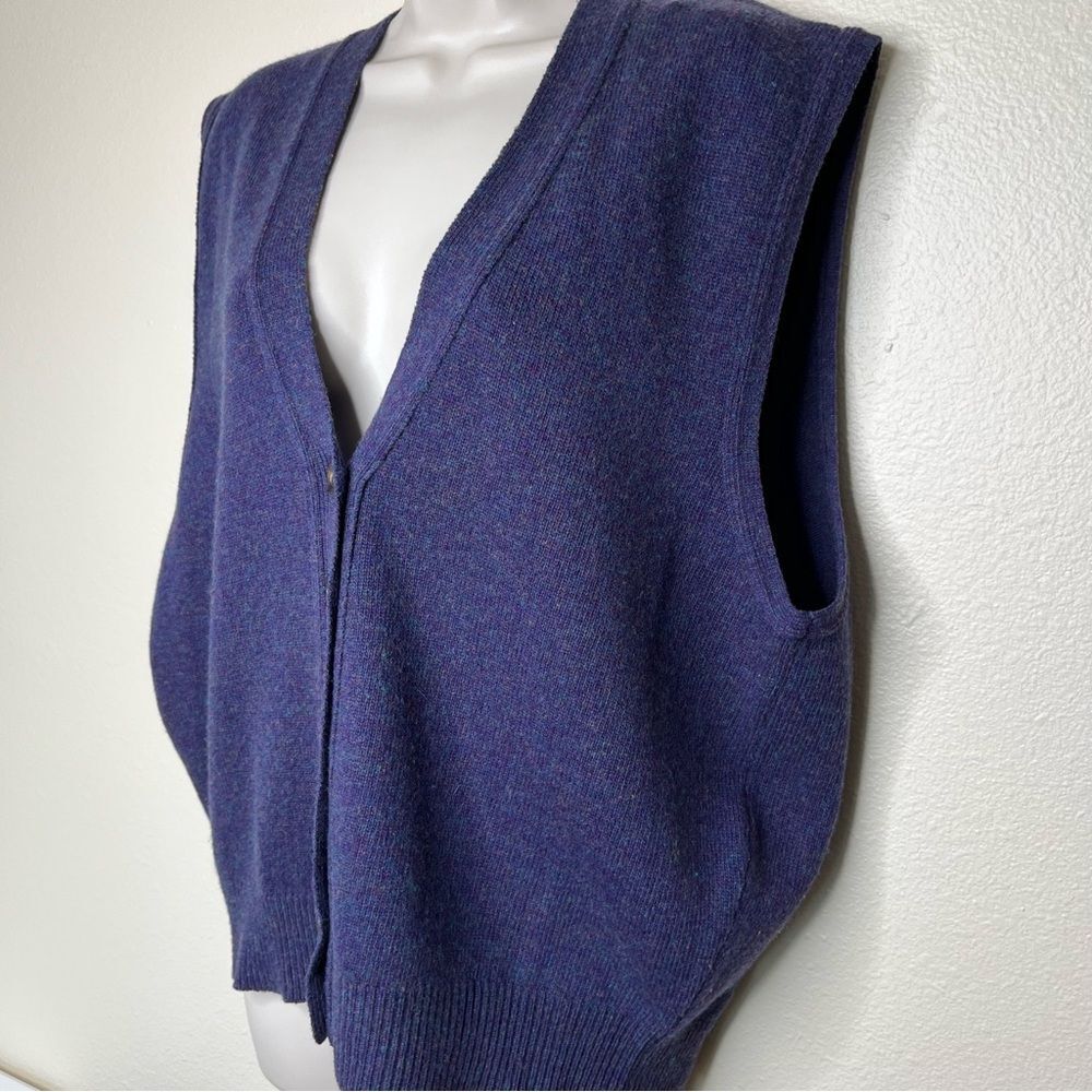 Vintage LizSport Lambswool Button Front Sweater Vest Blue Purple Women Large - Picture 4 of 14
